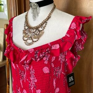 Floral Ruffle Red Dress